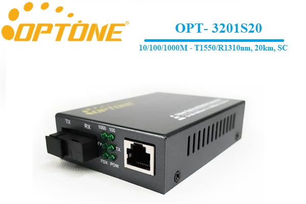 Bộ chuyển đổi quang điện loại 1  sợi (Converter quang)/OPT-3201S20/  Tx1310nm/20km