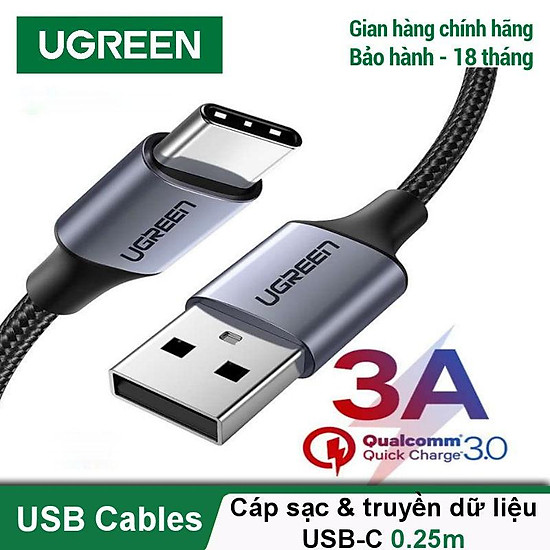 Cáp sạc nhanh 20W đầu USB 2.0 qua Type C, cáp Ugreen 60116 chính hãng, cáp sạc chất lượng cao