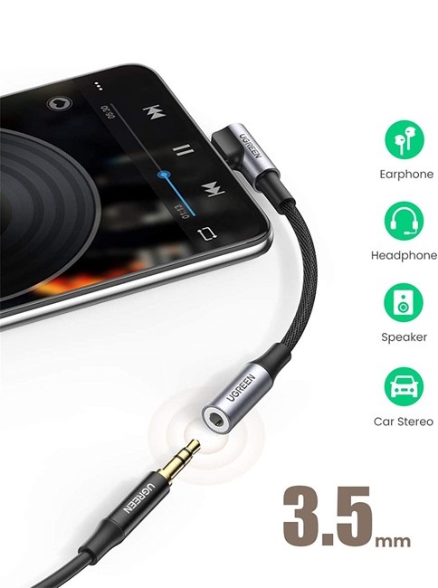 Cáp chuyển đổi USB Type-C bẻ góc 90 sang Audio 3.5mm Ugreen 80723 cao cấp (Không chip DAC)