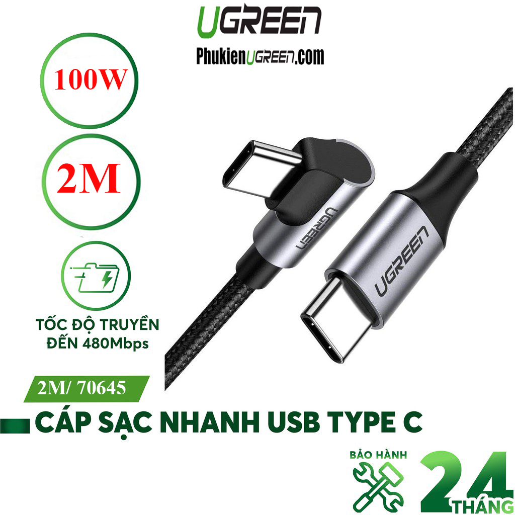 Cáp sạc nhanh 20W đầu USB Type-C sang USB Type-C, cáp Ugreen 60130 chính hãng,cáp sạc chất lượng cao