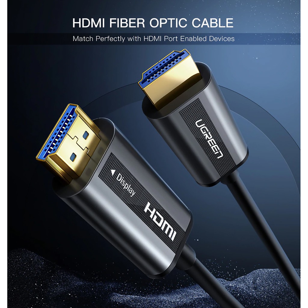 Cáp HDMI 2.0 sợi quang hợp kim kẽm 20m hỗ trợ 4K/60Hz chính hãng Ugreen 50216 cao cấp