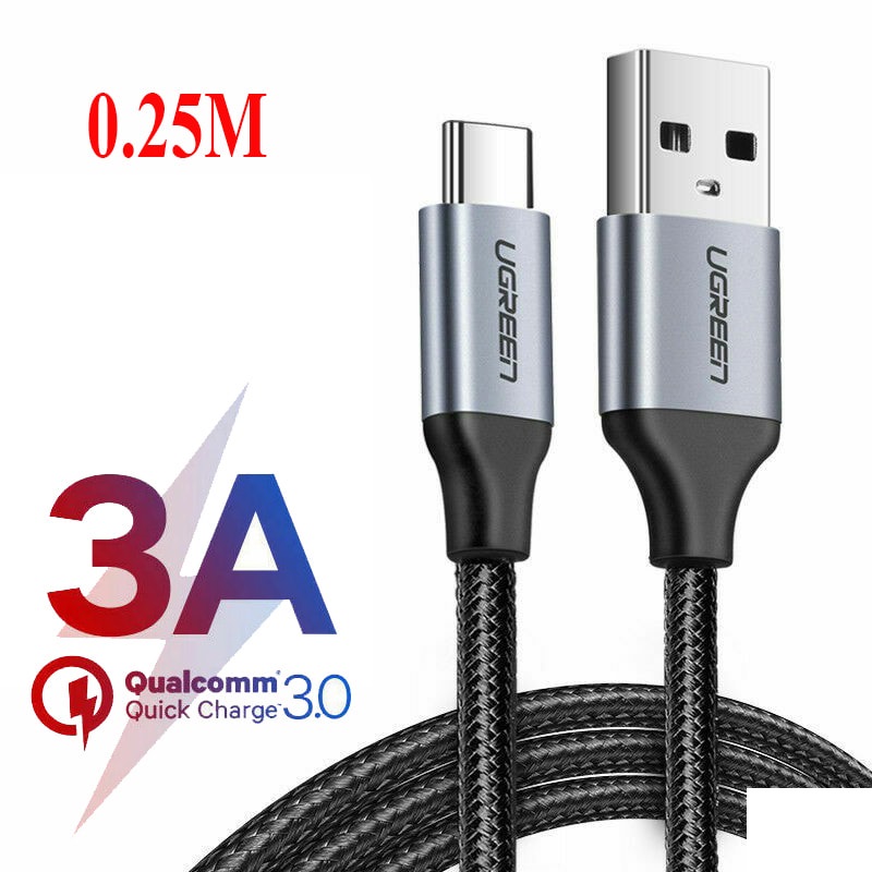 Cáp sạc nhanh USB Type C dài 25cm Ugreen 60124 chính hãng