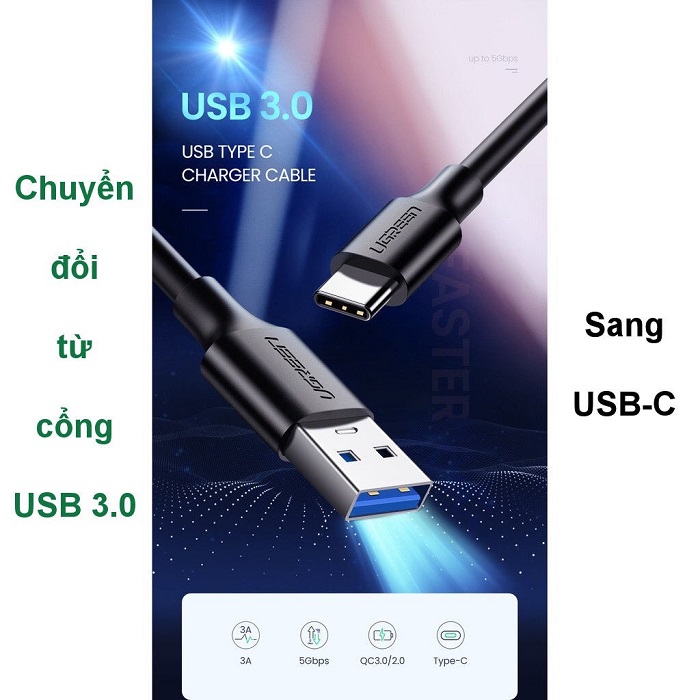 Cáp sạc nhanh 20W đầu USB 3.0- Lightning, cáp Ugreen 20884 chính hãng, cáp sạc chất lượng cao