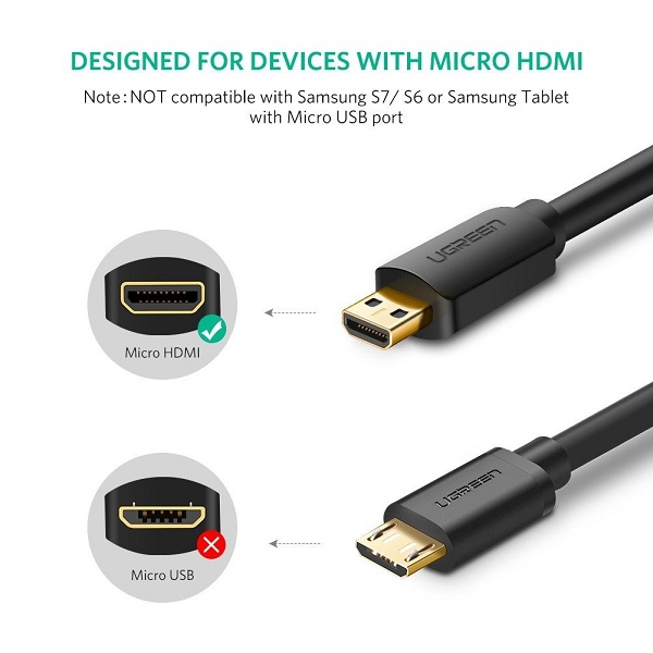 Cáp chuyển dổi Micro HDMI to HDMI Ugreen 30104 đầu nối mạ vàng