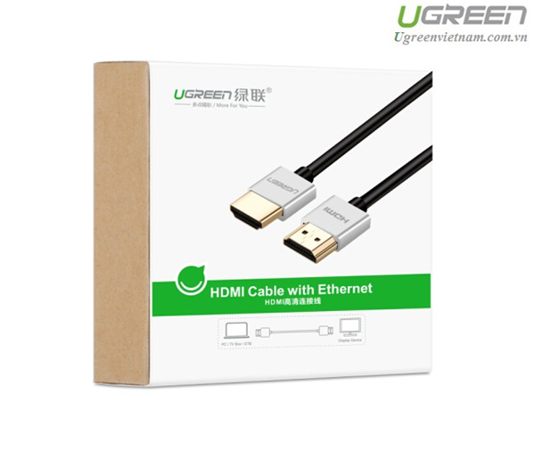 Cáp HDMI 2.0 siêu mỏng dài 2M hỗ trợ 4K, 3D Chính hãng Ugreen 30478