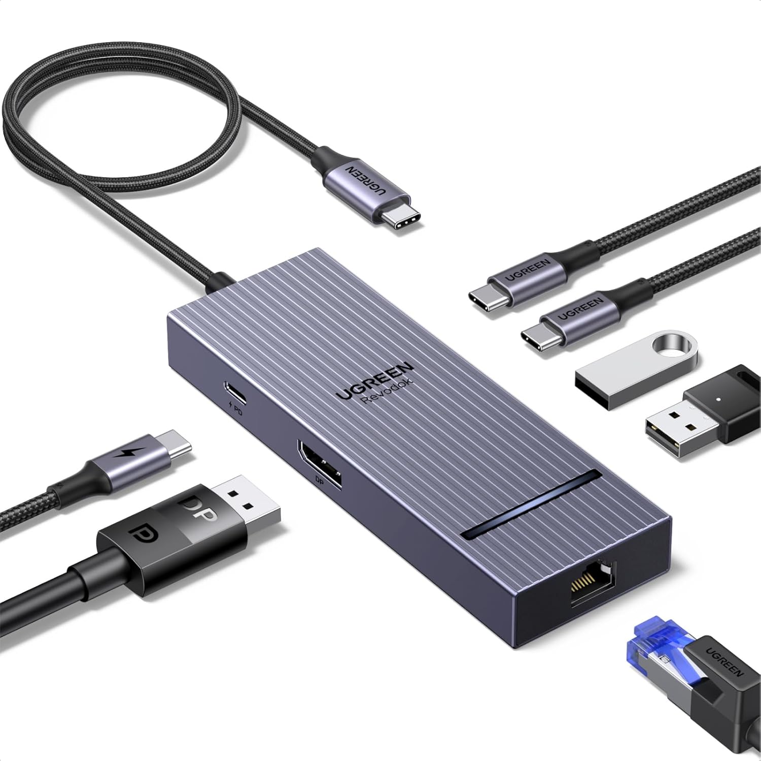 Ugreen hub chuyển đổi 7 in 1 Type-C 8k30Hz, 1 USB-c,1HDMi,1Display, 1 USB A5Gb, 3USSB A 480Mbps, 1PD