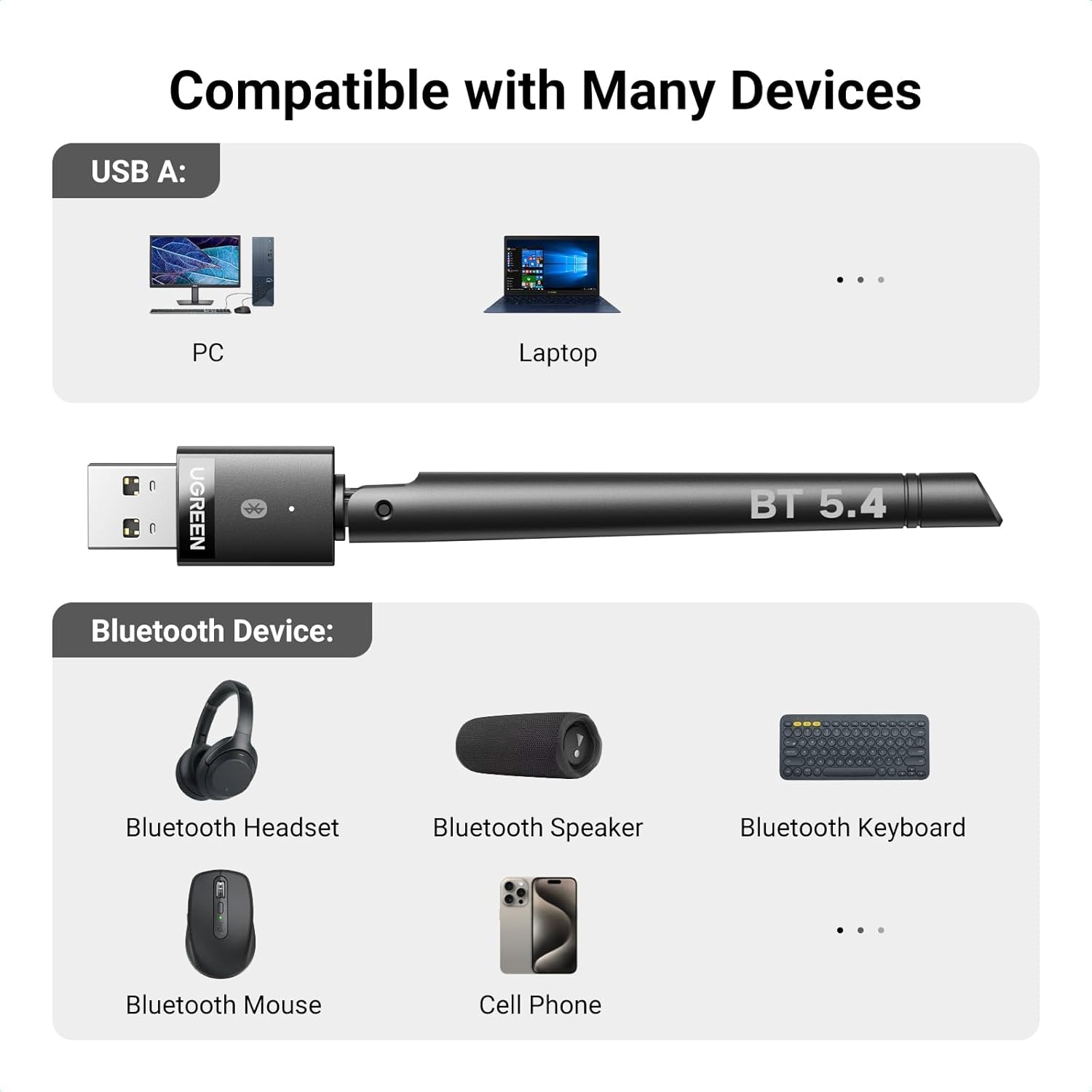 USB Bluetooth 5.4 Dongle Ugreen 35059 - Kết nối không dây ổn định, tốc độ cao cho PC