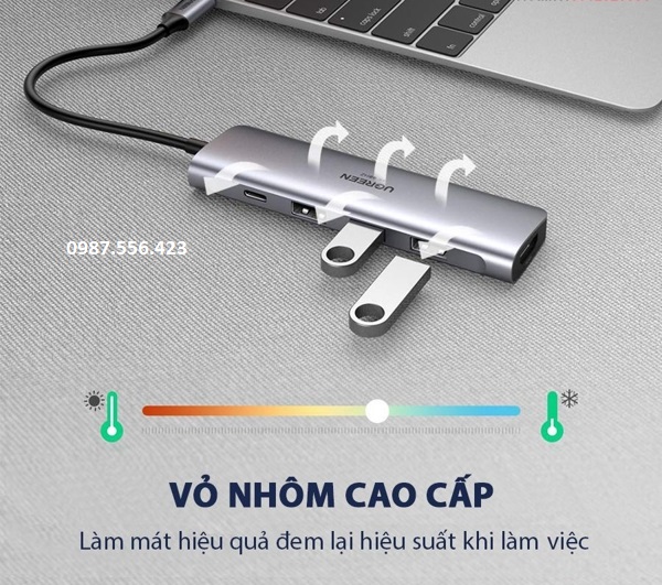 Cáp  USB type-C sang HDMI 4K@60Hz/ Hub USB 3.0/ sạc PD 100W Ugreen 70495