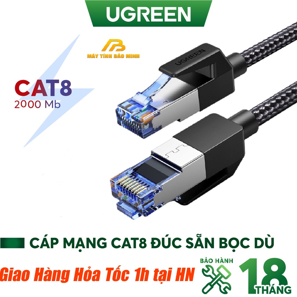 Cáp mạng CAT8  Ugreen 40169 cao cấp đúc sẵn dài 1M tốc độ 40Gbps 2000Mhz 26AWG U/FTP
