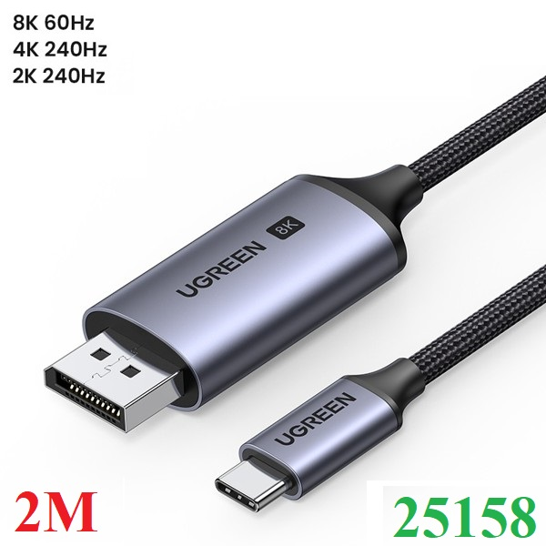 Dây cáp chuyển USB Type-C sang Displayport 1.4 dài 2m Ugreen 25158