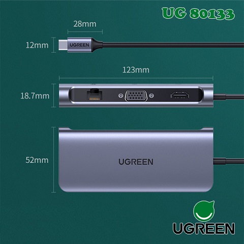 Cáp USB Type C 10 in 1 Ugreen 80133 tích hợp HDMI, VGA, 3.5mm, Lan, USB 3.0