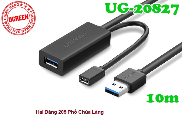 Cáp nối dài USB 3.0 dài 10m Ugreen 20827 có nguồn phụ