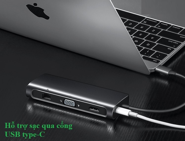 USB type-C to HDMI/VGA/ Hub USB 3.0/ SD/TF/Lan Gigabit chính hãng Ugreen 40873