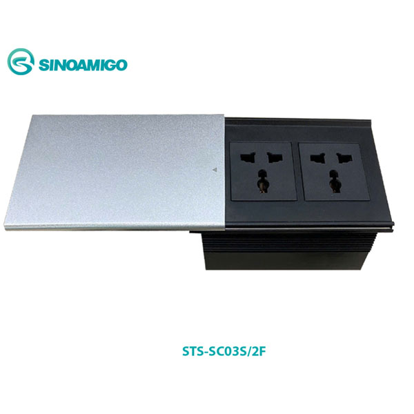 Hộp Ổ Điện Âm Bàn STS-SC03S/2F Sinoamigo - Nắp Trượt Cao Cấp, 2 Module Điện & Mạng