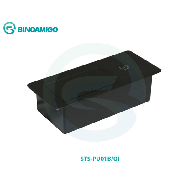 Hộp Ổ Điện Âm Bàn Sinoamigo STS-PU01B/QI - Nắp Bật, Màu Đen, Tích Hợp Sạc Không Dây Qi Cao Cấp