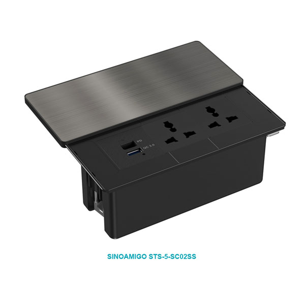 Hộp Ổ Điện Âm Bàn Nắp Trượt Sinoamigo STS-5-SC02SS - 5 Modules, Nhôm Cao Cấp, Chính Hãng