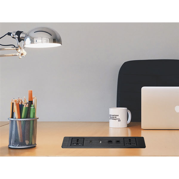 Hộp Ổ Điện Âm Bàn Sinoamigo STS-ST60-2F5G - Dài 60cm, 2 Ổ Điện & 5 Cổng Kết Nối, Cao Cấp Cho Văn Phò