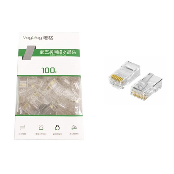 Hạt Mạng RJ45 CAT5e Veggieg V-E003 - Đầu Bấm Mạng Chất Lượng Cao, Tốc Độ 1Gbps, Chuẩn CAT5e