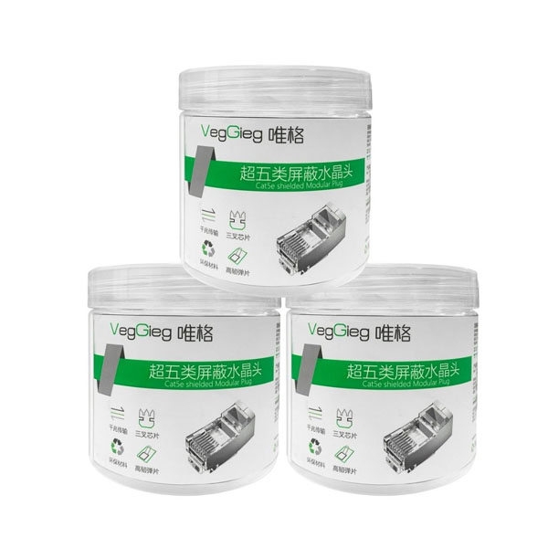 Hạt Mạng Hai Mảnh RJ45 CAT5e Veggieg V-E007 - Đầu Bấm Dễ Dàng, Giữ Dây Chắc Chắn, Chuẩn CAT5e