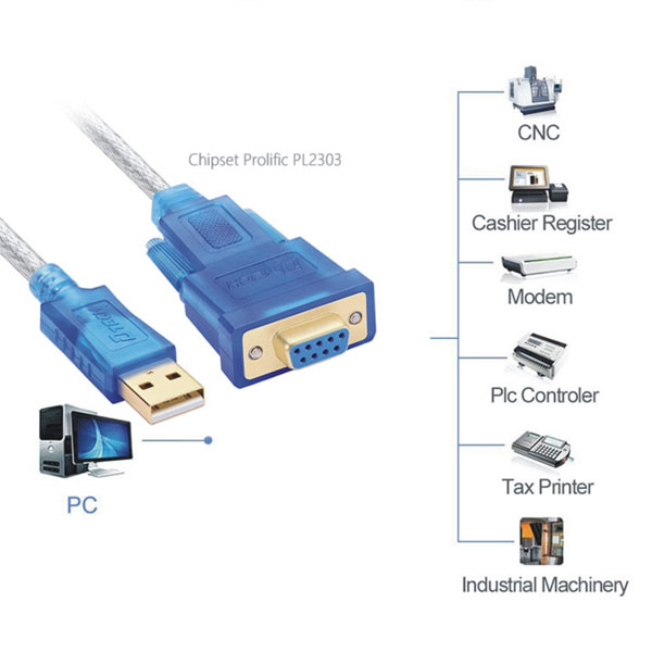 Cáp USB to RS232 1M DTECH DT-5011-1M - Cáp chuyển USB sang COM DB9 Female chính hãng