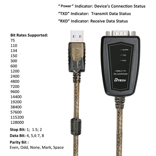 Cáp USB to RS485 DTECH IOT5072-1.5M - Chuyển Đổi Serial, Kết Nối Ổn Định