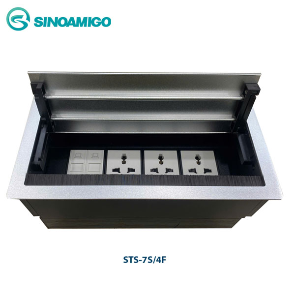 Hộp Ổ Cắm Âm Bàn Sinoamigo STS-7S/4F - Nắp Lật 2 Bên, Thiết Kế Sang Trọng Cho Văn Phòng