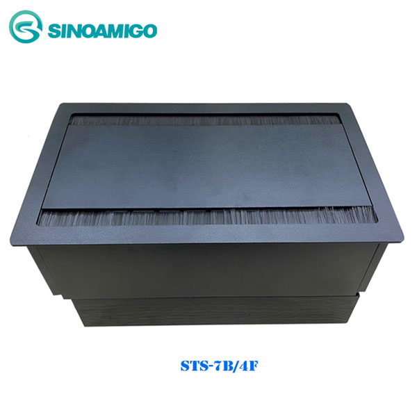 Hộp Ổ Cắm Âm Bàn STS-7B/4F Sinoamigo - Nắp Lật 2 Bên, Màu Bạc Cao Cấp, Lắp Bàn Họp & Giám Đốc