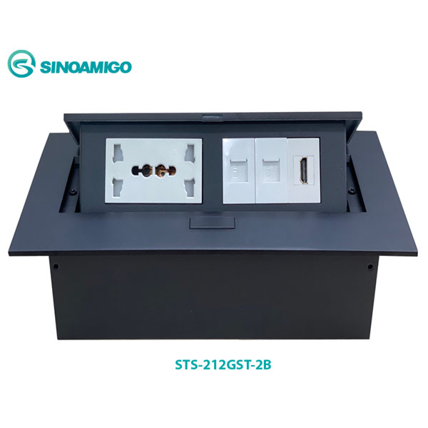 Hộp Ổ Điện Âm Bàn Sinoamigo STS-212GST-2B - 6 Modules, Màu Đen, Hợp Kim Nhôm Cao Cấp