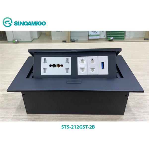Hộp Ổ Điện Âm Bàn Sinoamigo STS-212GST-2B - 6 Modules, Màu Đen, Hợp Kim Nhôm Cao Cấp
