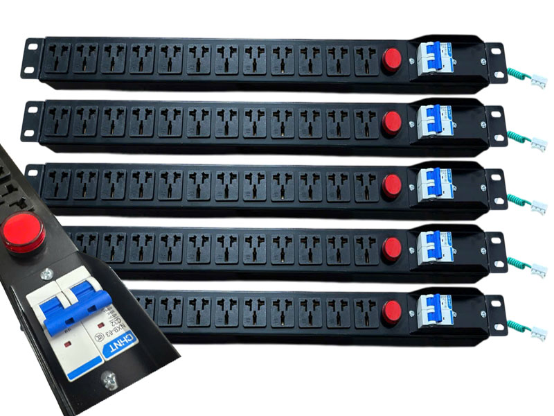 Thanh Nguồn PDU 12 Cổng Có Aptomat, Đèn Báo - 53cm, Chuẩn Rack 12U