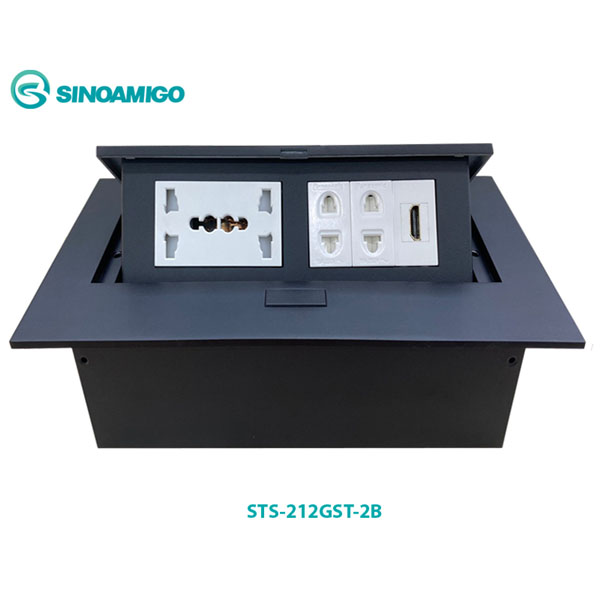 Hộp Ổ Điện Âm Bàn Sinoamigo STS-212GST-2B - 6 Modules, Màu Đen, Hợp Kim Nhôm Cao Cấp