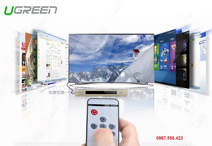 Bộ gộp HDMI 5 in 1 out Ugreen UG-40279 , có điều khiển hỗ trợ 4K*2K, 3D , Full H