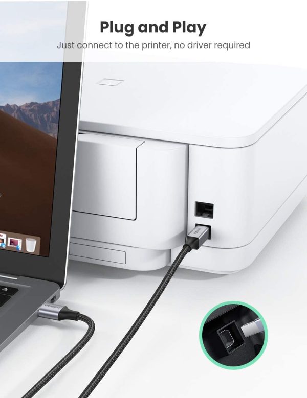 Cáp máy in Ugreen 80802 USB A to B 1.5m dây dù bền bỉ