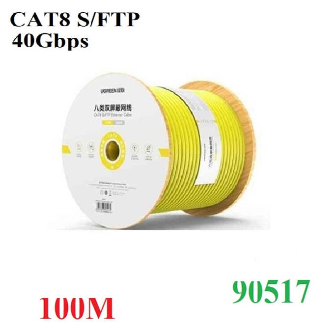 Cáp mạng Cat8 S/FTP băng thông 40GB 22AWG 8 lõi đồng 0.62mm dài 100M Ugreen 90517 (NW151 Vàng)
