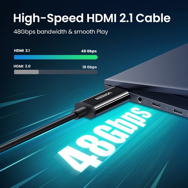Cáp HDMI 2.1 sợi quang lõi đồng 30m hỗ trợ 8K/60Hz, 4K/120Hz  Ugreen 80409