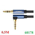 Cáp audio âm thanh AUX 3.5mm bện Nylon bẻ góc 90 độ dài 0,5M Ugreen 60178 cao cấ