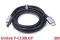 Cáp HDMI 2.0 Ultra HD 4K dài 3M Unitek Y-C139LGY chính hãng