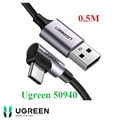 Cáp sạc, dữ liệu USB-A to USB Type-C bẻ góc 90 độ dài 0.5M Ugreen 50940 cao cấp