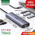 Hub 6 in 1 Ugreen USB-C sang DP, USB 3.0 x3, Lan Gigabit, sạc PD 100W hỗ trợ 4K/