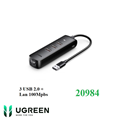 Hub chia USB 2.0 ra 3 cổng USB 2.0 + Lan 100Mbps Ugreen 20984 cao cấp (hỗ trợ ng