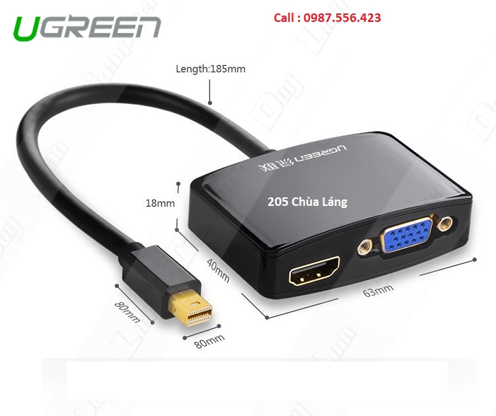 Cáp Mini Displayport sang HDMI và VGA Ugreen 10439 cao cấp