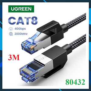 Cáp mạng CAT8  Ugreen 80432 cao cấp đúc sẵn dài 3M tốc độ 40Gbps 2000Mhz 26AWG U/FTP
