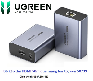 Bộ kéo dài HDMI 50m qua mạng lan Ugreen 50739  chính hãng