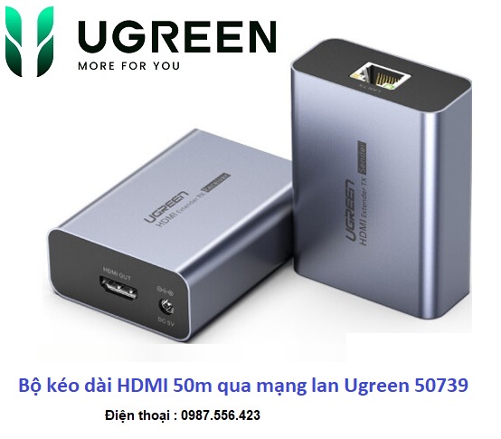Bộ kéo dài HDMI 50m qua mạng lan Ugreen 50739  chính hãng