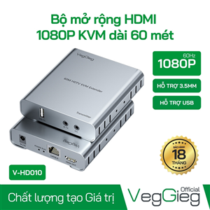 Bộ khuếch đại HDMI qua Lan 60m VegGieg V-HD010 | Hỗ trợ USB & Âm thanh, Full HD 1080P