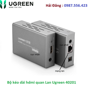 Bộ khuếch đại kéo dài tín hiệu HDMI qua cáp mạng Lan 60m đến 100m Ugreen 40210 cao cấp