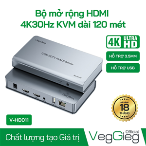 Bộ Mở Rộng KVM HDMI 4K 120m VegGieg V-HD011 Hỗ Trợ USB, Âm Thanh, Điều Khiển Từ Xa
