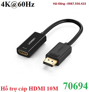 Cáp chuyển đổi Displayport sang HDMI hỗ trợ 4K@60Hz chính hãng Ugreen 70694