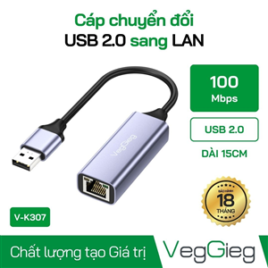 Cáp Chuyển USB 2.0 sang LAN (RJ45 )VegGieg V-K307chuẩn tốc độ 100Mbps