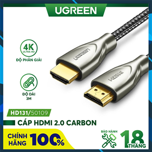 Cáp HDMI 2.0 Carbon 3m chuẩn 4K@60MHz Ugreen 50109 mạ vàng cao cấp
